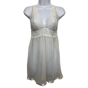 Avidlove Womens size M White Sheer Lacey Babydoll Mesh Lingerie Negligee Stretch